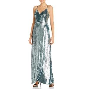 Aidan Mattox Sequined Wrap Evening Gown Size 8 Sparkly Green-Blue Formal Dress